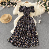 New Fashion Floral Robe Print Long Dress Ruffle Maxi Sundress Bohemian Women Summer Sexy Casual Elegant Strapless