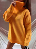 Winter Rose Red Oversize Knitted Sexy Sweater Mini Dress Long Sleeve Turtleneck Women Pollovers Knitwear Jumper