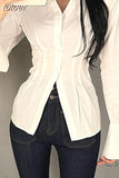 Blouses for Women Slim Waist Folds Vintage Shirts Turndown Collar Long Sleeve Slim Fit Fashion Tops 2023 Vestidos De