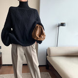 Autumn Winter Thick Turtleneck Sweater Za Women Knitted Oversized Pullover Blouse Long Sleeve Casual Jumper Soft Warm Femme