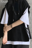 Punk Hoodies Harajuku Hoodie Girl Hip Hop Tops Men's Gothic Women's clothing black and white fake two-piece hooded