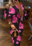 Elegant Flower Print Off Shoulder Cape Skinny Long