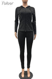Two Piece Set Women Long Sleeve Hooded Zipper Pockets Workout Jacket and Fitness Legging Active Wear Stretchy Slim