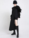 Women Green Ruffles Irregular Big Size Blouse New Lapel Long Sleeve Loose Fit Shirt Fashion Tide Spring Autumn 2023