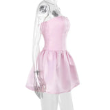 Satin Ruched Strapless Mini Dress-Outfit