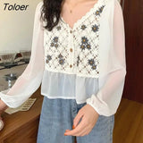 Women O-Neck Hollow Out Print Simple All-match Casual Fashion College Korean Style Ulzzang New Tops Hot Selling