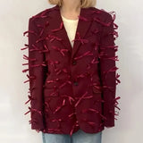 Toloer Spring New Fashion Personality V Collar Long Sleeve Three-Dimensional Bow Splicing Design Sense Small Suit Jacket Female-Outfit