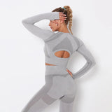 Long Sleeve Running Shirts Sexy Exposed Navel Workout T-shirts Solid Sports Shirts Quick Dry Fitness Gym Crop