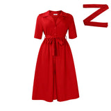 African Women's Dress 2025 Summer New Fashion Suit Collar Short Sleeve Solid Color Swing