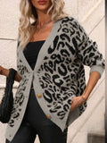 And Winter New Sweater Women's Large Size Loose Knit V-Neck Leopard Long-Sleeved Open-Shirt Coat