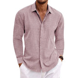 Men's Linen Long-Sleeved T-Shirt Loose Sweatshirt Solid Long-Sleeved Cotton Shirt Men's Large Size Men's