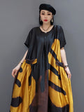 Print Dress For Women O Neck Short Sleeve Pockets Straight Loose Vintage Dresses Female 2023 Summer Fashion