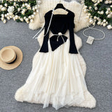 Gentle Wind Three-Dimensional Flower Collar Long Sleeve Knitted Mesh Tau Coop Ponopne Irregular Fairy
