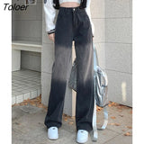 Black Gradient Straight Wide Leg Jeans Women Autumn Winter Fashion New Street Cool High Waist Jeans Female Loose