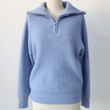 Winter Women's Turtleneck Sweater Pullover Women Zipper Turn Down Beige Knitted Oversize Jumper Loose Vintage Warm