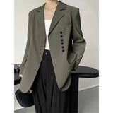 Button Long Sleeve Open Front Women Blazer Green Black Autumn Casual Casual Women's Jacket for
