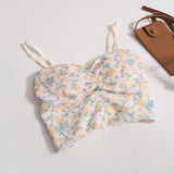 Women Vintage Sweet Camis With Bra Pad Knitted Backless Camisole Summer Pleated For Women Casual Crop