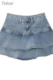 Sexy Ruffle Mini Skirt Denim Women Summer Vintage Cute High Waist Patchwork A-line Short Jeans Skirt Gyaru
