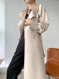 Women Beige Big Size Long Trench New Lapel Long Sleeve Loose Fit Windbreaker Fashion Tide Spring Autumn 2023