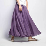 Elegant High Waist Linen Maxi Skirt 2020 Summer Ladies Casual Elastic Waist 2 Layers Skirts saia