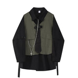 Spring Autumn Women's Two-Piece Sets Streetwear Fashion Tooling Style Vest And Solid Loose Long Sleeve Shirts Female