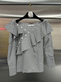 Casual Wind Shirt Women 2025 Spring New Temperament Irregular Lotus Side Button Splicing On The Shoulder