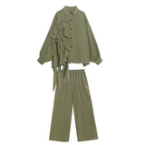 Wide Leg Pants Ruffles Big Size Two Piece Suit New Lapel Long Sleeve Black Loose Women Fashion Spring Autumn 2023