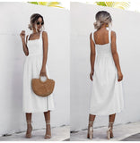 Dress For Women Sexy Backless Casual White Black Ruched Midi Sundresses 2023 Summer Spaghetti Strap Women's Dress