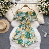 Slash Neck Floral Jumpsuits Shorts Casual Summer Women Overalls Ruffles Playsuits 2022 Sexy Ruffles Playsuit Off