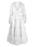 Elegant Long Dresses For Women V Neck Puff Long Sleeve Patchwork Lace Temperament Maxi Female 2023 Spring Fashion