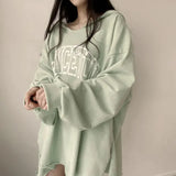 Letter Print Oversized Hooded Long Sleeve Tee-Outfit
