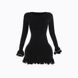 Autumn 2025 New Temperament Claming Wave Roll A Long Sleeve Weaving Dress