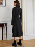 Fashion Women's A-line Dress V-neck slim Long Sleeve Single Breasted Asymmetric Black waist Dresses summer 2023 New