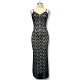 Lace Splicing Perspective Dress Body Solid Color Dew Back Sexy Dress