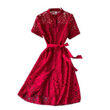 Retro Famous Style Temperament Dress Heart Lace Short-Sleeved Dress Women's Summer