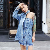 Summer Denim Dresses For Women Lapel One Shoulder Long Sleeve High Waist Bandage Women's Dress Female Fashion