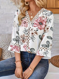 New Loose V-Neck Commuter Horn Sleeve Lace