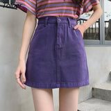 Women Denim High-waist Solid A-line Hip-skirt Slim Korean-style Students Preppy-style Casual Streetwear Candy-color