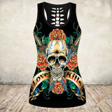 Gothic Skull Print Tank Top Women Halloween Cotton Sleeveless Tee Shirt Workout Black Vest