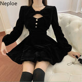 Woman Dress Sets Fashion Velvet Black Robe Sexy Cropped Y2K Tops Elegant Vestidos Feminino Korean Mini Party