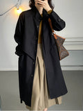 Fashion Women's Trench Coat New Lapel Loose Single Breasted Long Sleev Sashes Back Spliced Windbreaker Autumn 2023