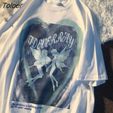 new butterfly fairy print T-shirt punk goth hip hop grunge rock Y2K round neck casual summer coat