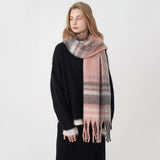 Women's Classic Striped Cashmere Plaid Scarf With Tassel Warm In Winter
