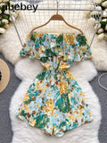 Slash Neck Floral Jumpsuits Shorts Casual Summer Women Overalls Ruffles Playsuits 2022 Sexy Ruffles Playsuit Off
