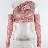 Vintage Print Tops Backless Women Skew Collar Slim Tank Tops With Sleeve Summer 2021