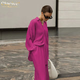 Fashion Long Sleeve Blouses Womens Two Peice Sets Casual Loose Slit Wide Trouser Suits Elegant White Pleated Female