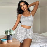 Sling Pyjamas Women's Sleet Shorts Set Letter Striped Print Lady's Home Clothes Can Be