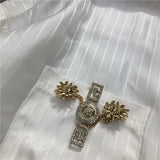 Casual Ruched Diamonds Striped Shirt For Women Lapel Long Sleeve Loose Blouse Female 2023 Spring Clothing Fashion