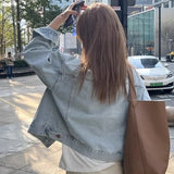 Red Ins European-Style Cotton Cotton Retro Denim Jacket Women's Spring And Autumn Thin Korean Version Of Loose Short-Sleeved
