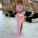 Summer New Sexy Fashion Tight Solid Color Knitting Pit Side Open Dress Women's